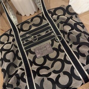 Coach Black and Gray Signature Shoulder Bag